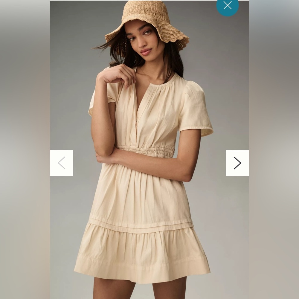 Anthropologie Cream Short-Sleeve Tiered Midi Dress
